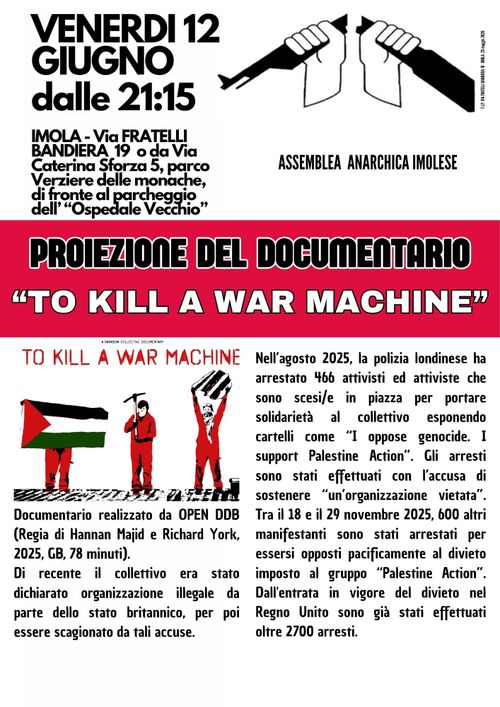PROIEZIONE DEL DOCUMENTARIO "TO KILL A WAR MACHINE" - VENERDÌ 12 GIUGNO 2026