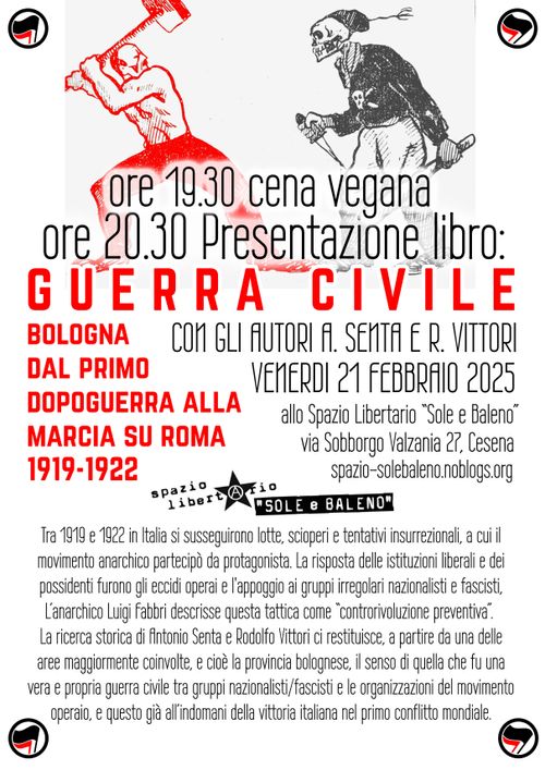 Presentazione del libro: “GUERRA CIVILE, BOLOGNA DAL PRIMO DOPOGUERRA ALLA MARCIA SU ROMA (1919 – 1922)”