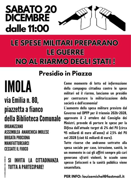 Presidio del 20/12/2025 - LE SPESE MILITARI PREPARANO LE GUERRE