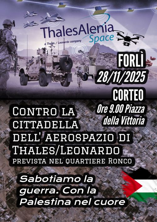 Corteo contro la guerra, contro la cittadella dell'aerospazio di Leonardo-Thales, al fianco della Palestina!
