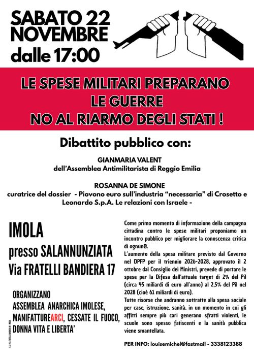 LE SPESE MILITARI PREPARANO LA GUERRA - NO AL RIARMO DEGLI STATI